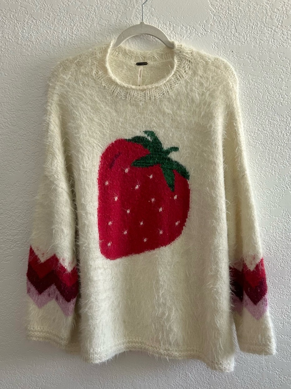 Free People Whimisical Oversized Just Peachy Strawberry Eyelash Knit Sweater